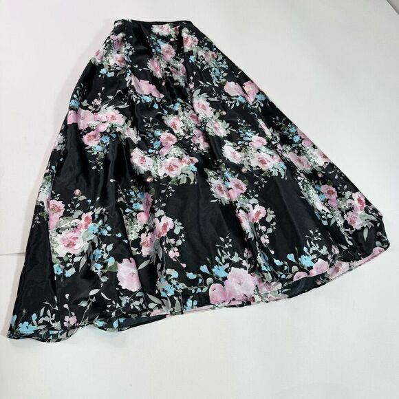 Blondie Nites by Stacy Sklar Skirt Women 1 Black Floral Print Midi A-Line Clean - Picture 1 of 9